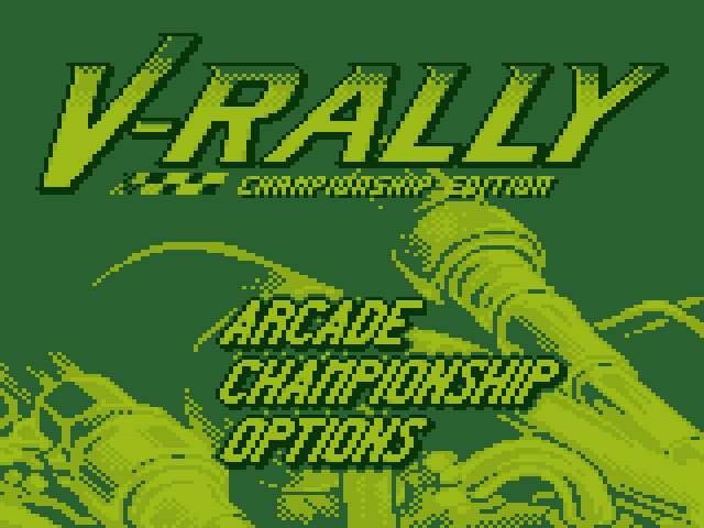 V-Rally Championship Edition title screen - Another one bites the pixel dust